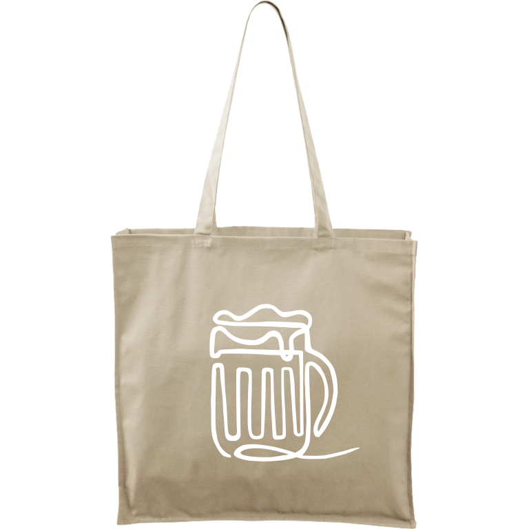 Ručně malovaná plátěná taška Carry - Jednotahové - Půllitr piva Barva tašky: PŘÍRODNÍ, Barva motivu: BÍLÁ