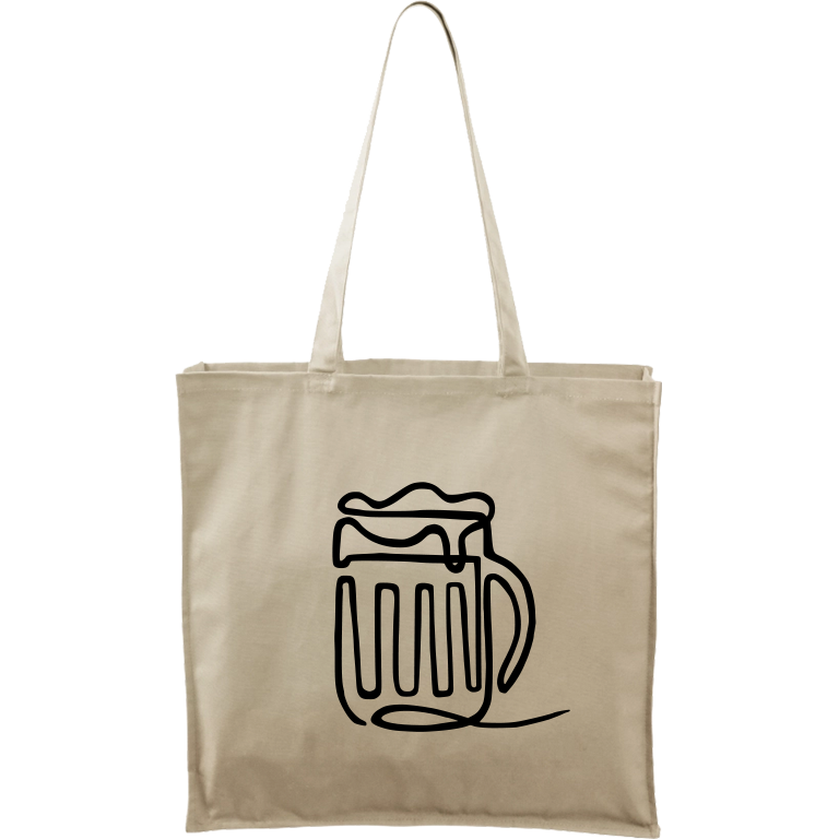 Ručně malovaná plátěná taška Carry - Jednotahové - Půllitr piva Barva tašky: PŘÍRODNÍ, Barva motivu: ČERNÁ