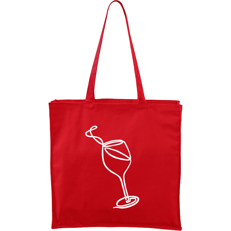 Ručně malovaná plátěná taška Carry - Jednotahové - Sklenka vína Barva tašky: ČERVENÁ, Barva motivu: BÍLÁ