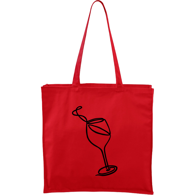 Ručně malovaná plátěná taška Carry - Jednotahové - Sklenka vína Barva tašky: ČERVENÁ, Barva motivu: ČERNÁ