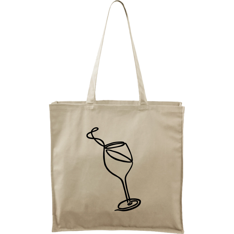 Ručně malovaná plátěná taška Carry - Jednotahové - Sklenka vína Barva tašky: PŘÍRODNÍ, Barva motivu: ČERNÁ