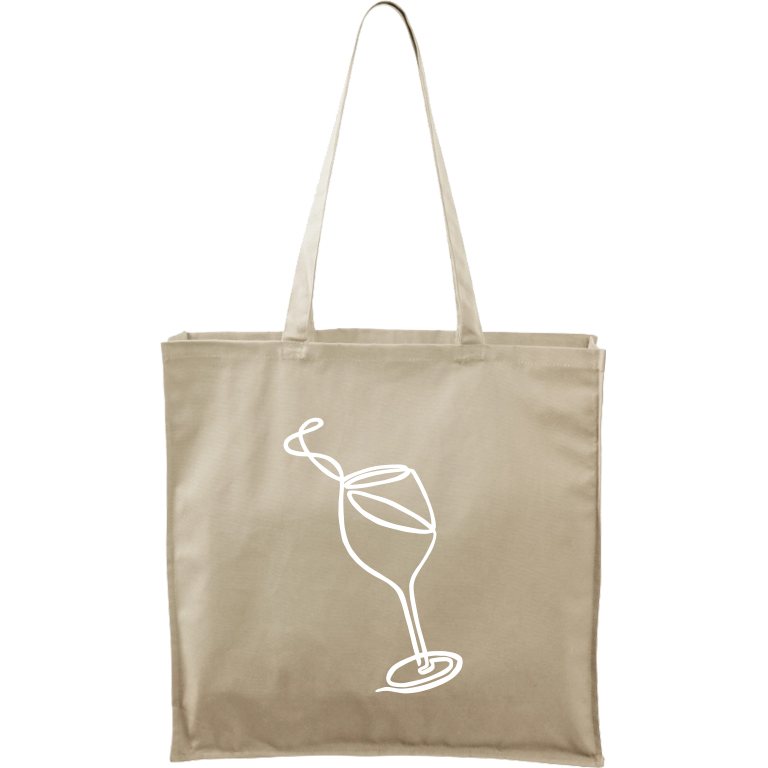 Ručně malovaná plátěná taška Carry - Jednotahové - Sklenka vína Barva tašky: PŘÍRODNÍ, Barva motivu: BÍLÁ