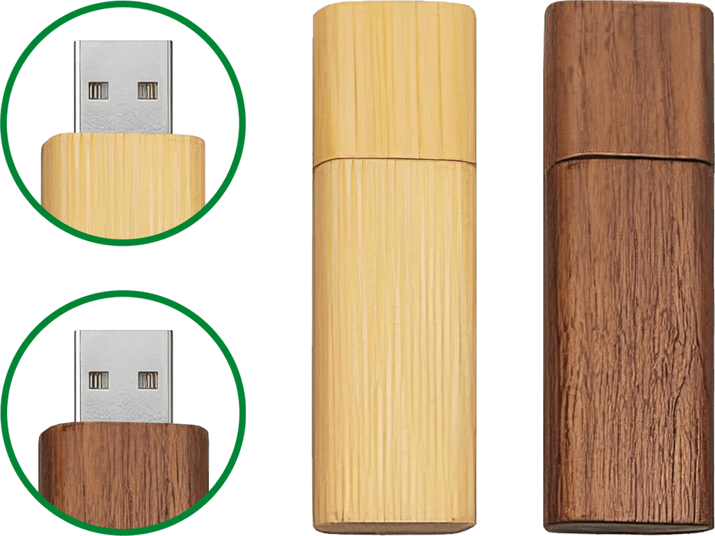 Sada 2 ks dřevěných USB Flash disků - 64 GB - USB 2.0 - Bambus a ořech - Zaoblené