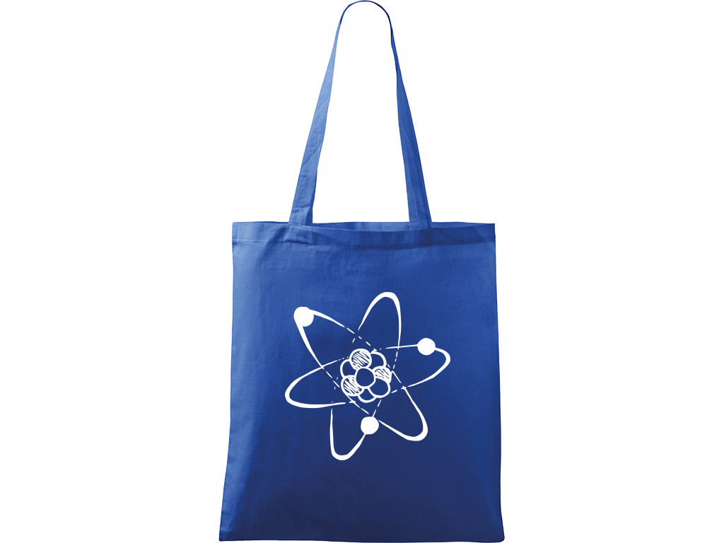 Ručně malovaná plátěná taška Handy - Atom Barva tašky: MODRÁ, Barva motivu: BÍLÁ