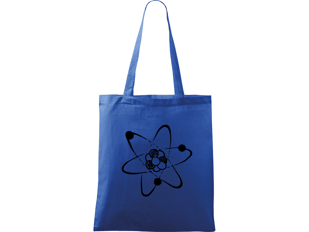 Ručně malovaná plátěná taška Handy - Atom Barva tašky: MODRÁ, Barva motivu: ČERNÁ