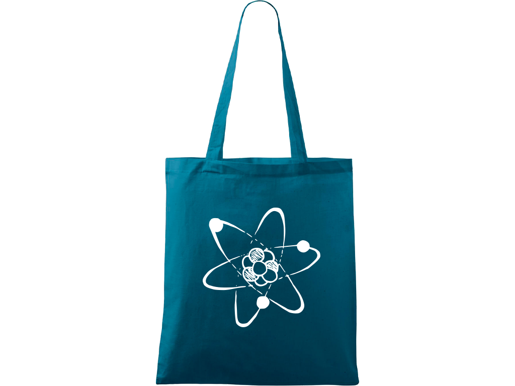 Ručně malovaná plátěná taška Handy - Atom Barva tašky: PETROLEJOVÁ, Barva motivu: BÍLÁ