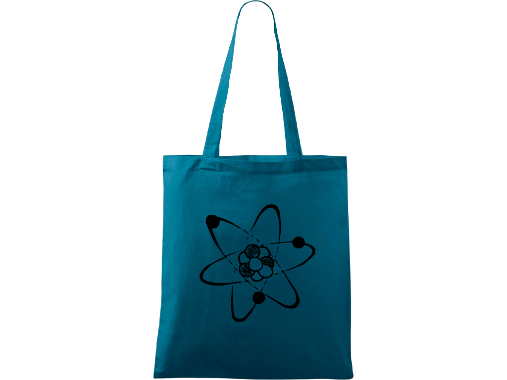 Ručně malovaná plátěná taška Handy - Atom Barva tašky: PETROLEJOVÁ, Barva motivu: ČERNÁ