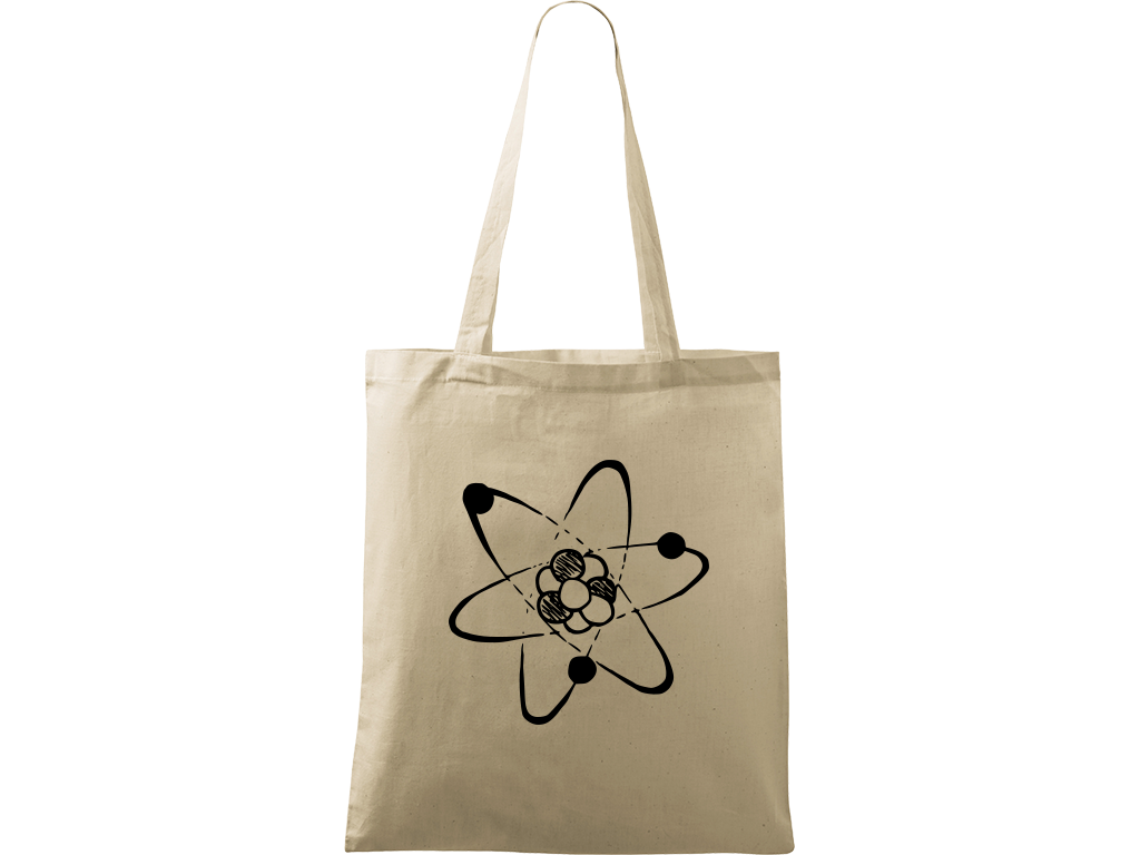 Ručně malovaná plátěná taška Handy - Atom Barva tašky: PŘÍRODNÍ, Barva motivu: ČERNÁ