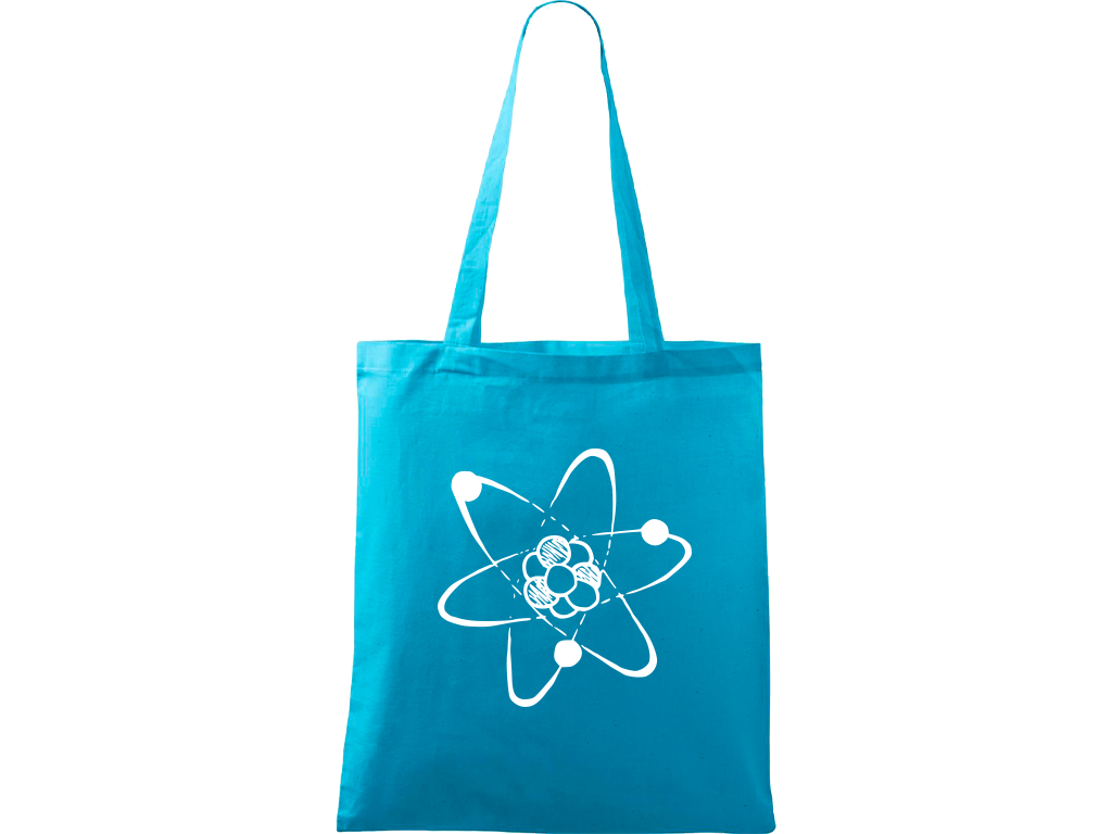 Ručně malovaná plátěná taška Handy - Atom Barva tašky: TYRKYSOVÁ, Barva motivu: BÍLÁ