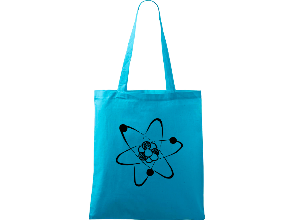 Ručně malovaná plátěná taška Handy - Atom Barva tašky: TYRKYSOVÁ, Barva motivu: ČERNÁ