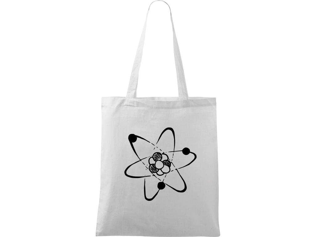 Ručně malovaná plátěná taška Handy - Atom Barva tašky: BÍLÁ, Barva motivu: ČERNÁ