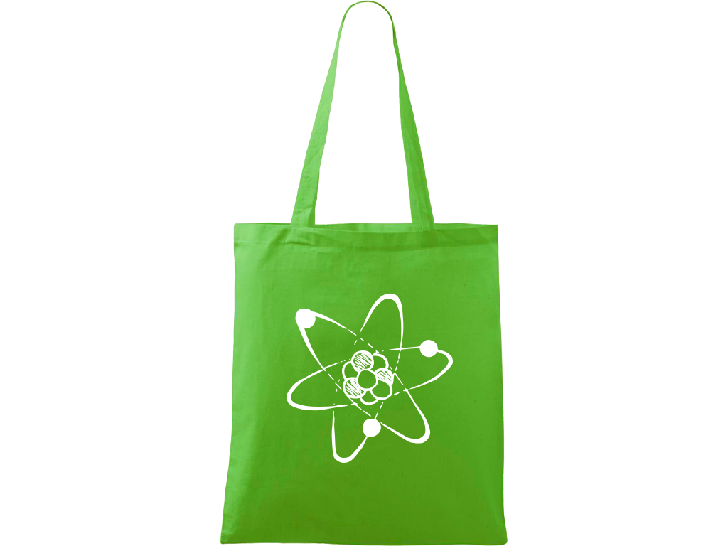 Ručně malovaná plátěná taška Handy - Atom Barva tašky: ZELENÁ, Barva motivu: BÍLÁ