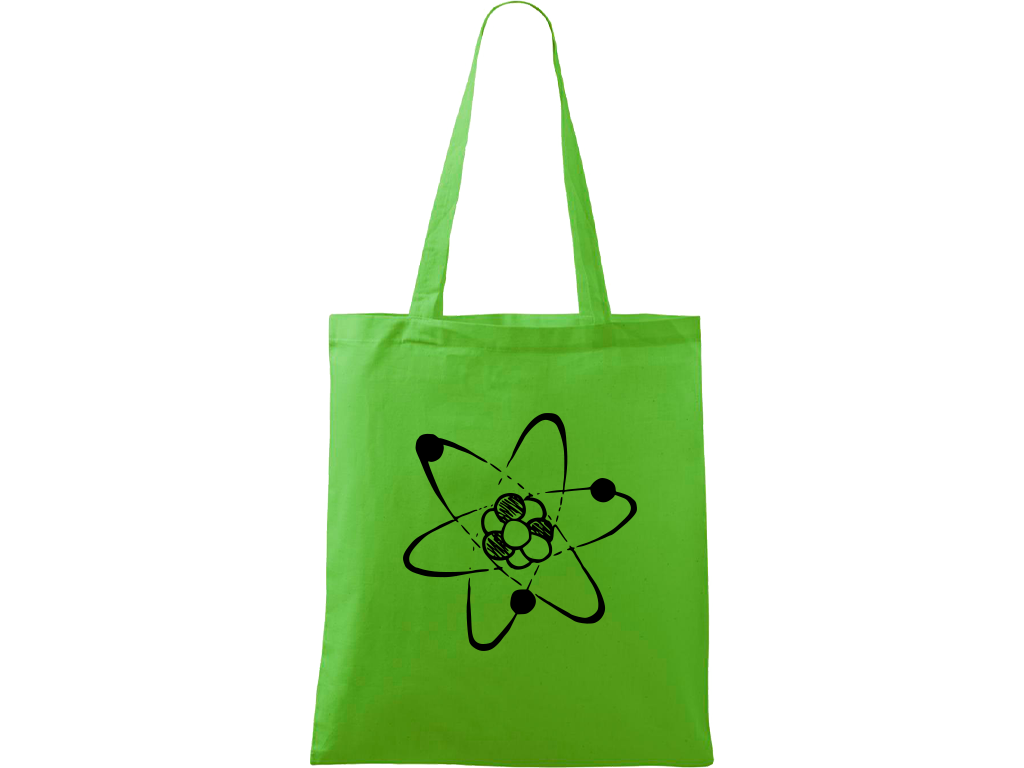 Ručně malovaná plátěná taška Handy - Atom Barva tašky: ZELENÁ, Barva motivu: ČERNÁ