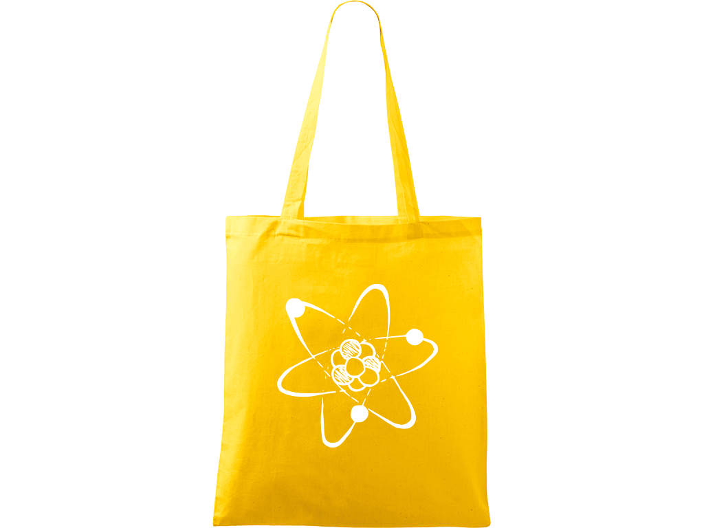 Ručně malovaná plátěná taška Handy - Atom Barva tašky: ŽLUTÁ, Barva motivu: BÍLÁ