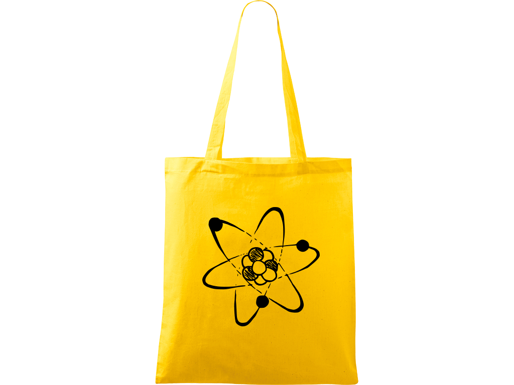 Ručně malovaná plátěná taška Handy - Atom Barva tašky: ŽLUTÁ, Barva motivu: ČERNÁ