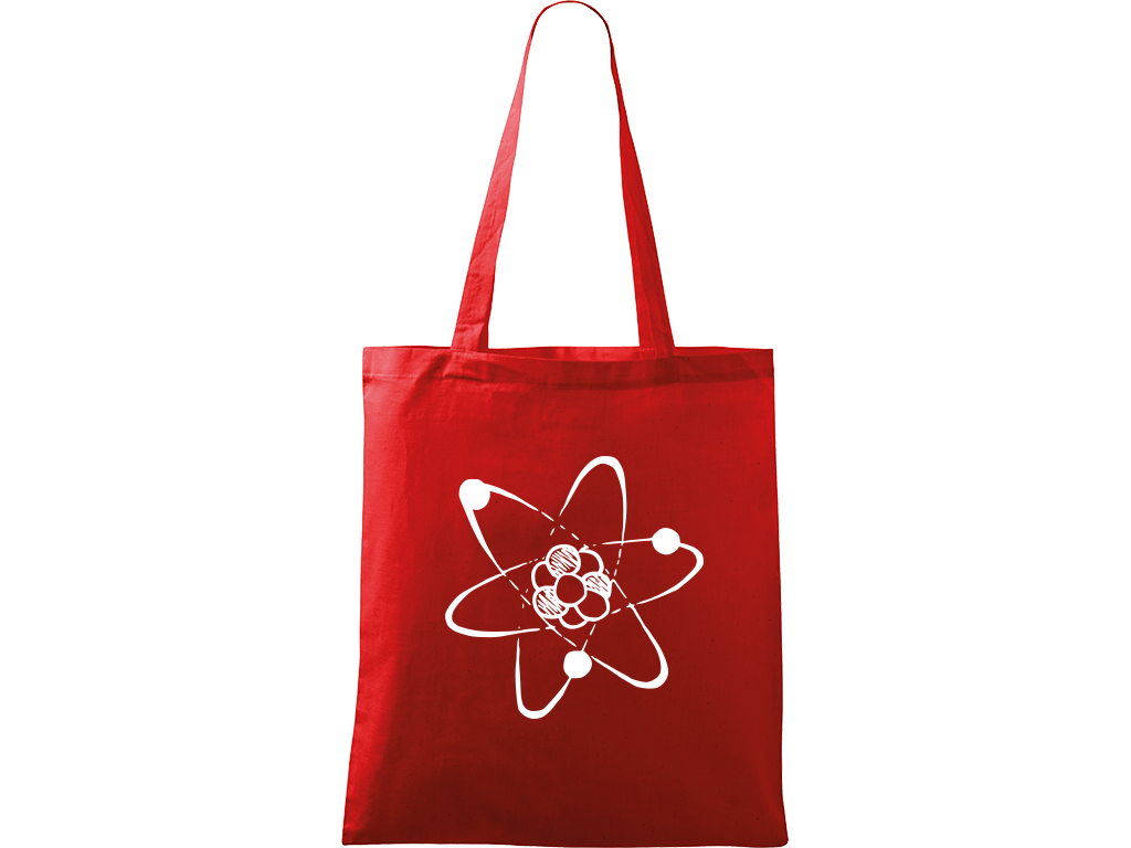 Ručně malovaná plátěná taška Handy - Atom Barva tašky: ČERVENÁ, Barva motivu: BÍLÁ