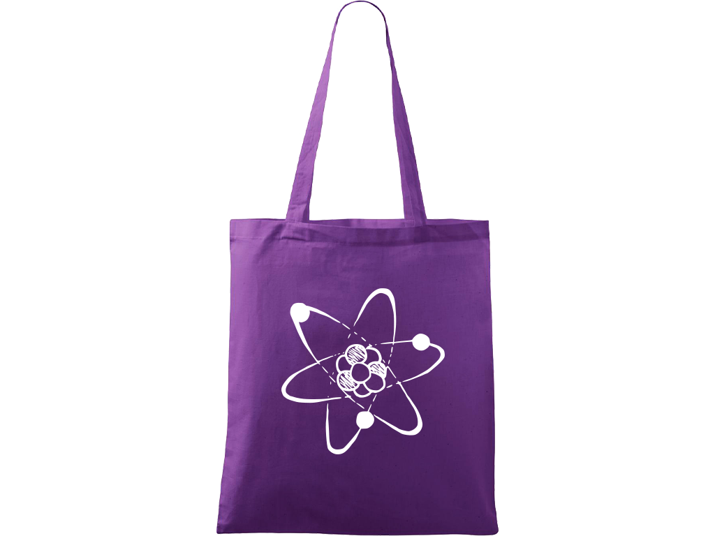 Ručně malovaná plátěná taška Handy - Atom Barva tašky: FIALOVÁ, Barva motivu: BÍLÁ