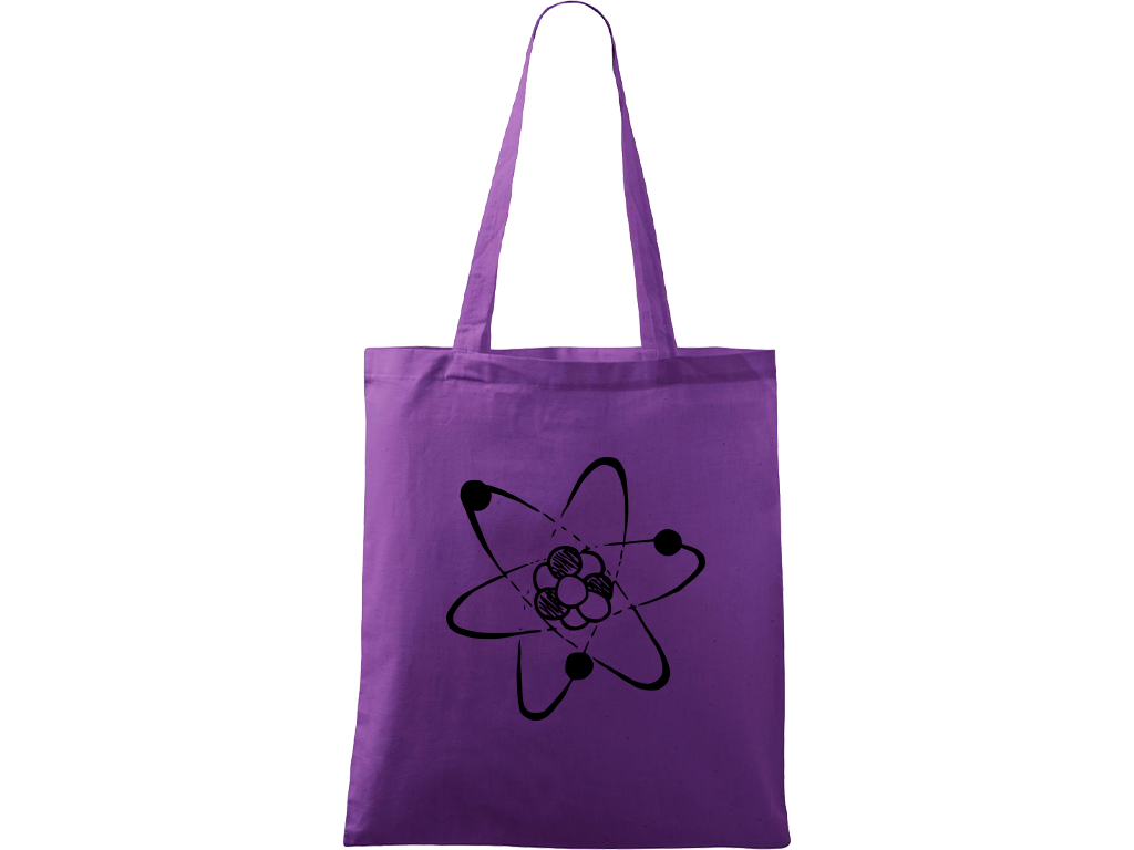 Ručně malovaná plátěná taška Handy - Atom Barva tašky: FIALOVÁ, Barva motivu: ČERNÁ