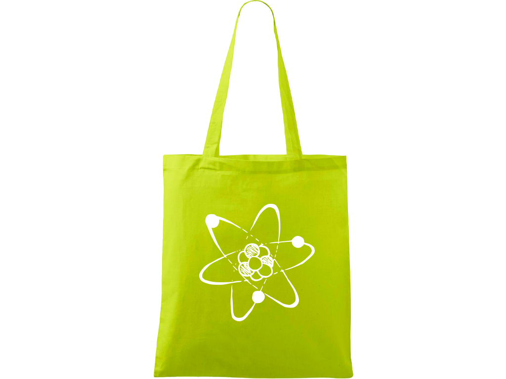 Ručně malovaná plátěná taška Handy - Atom Barva tašky: LIMETKOVÁ, Barva motivu: BÍLÁ