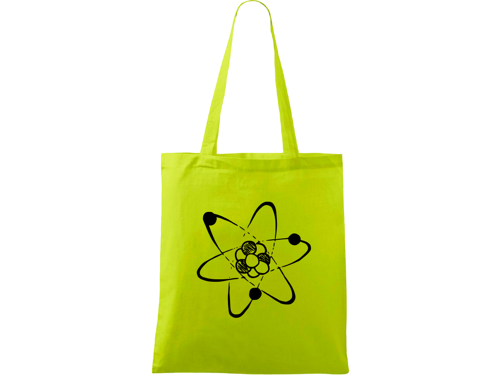 Ručně malovaná plátěná taška Handy - Atom Barva tašky: LIMETKOVÁ, Barva motivu: ČERNÁ