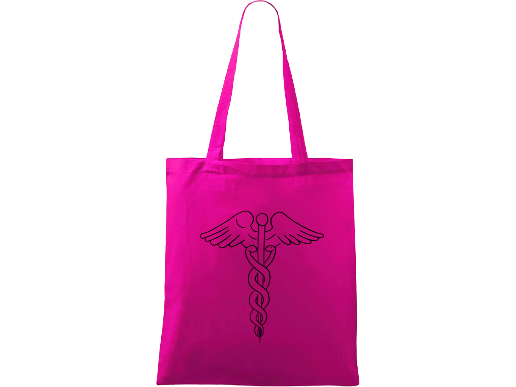 Ručně malovaná plátěná taška Handy - Caduceus Barva tašky: VÍNOVÁ, Barva motivu: ČERNÁ