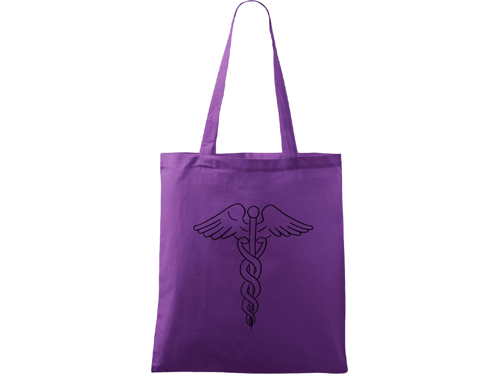 Ručně malovaná plátěná taška Handy - Caduceus Barva tašky: FIALOVÁ, Barva motivu: ČERNÁ