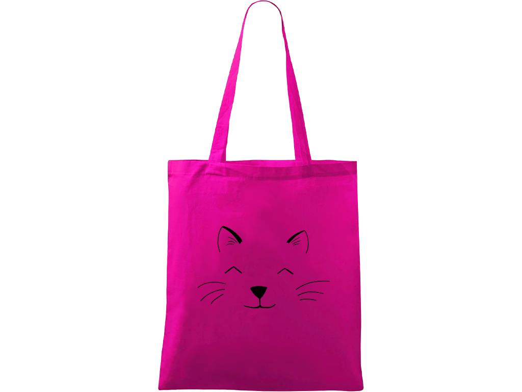 Ručně malovaná plátěná taška Handy - Cat Face Barva tašky: VÍNOVÁ, Barva motivu: ČERNÁ