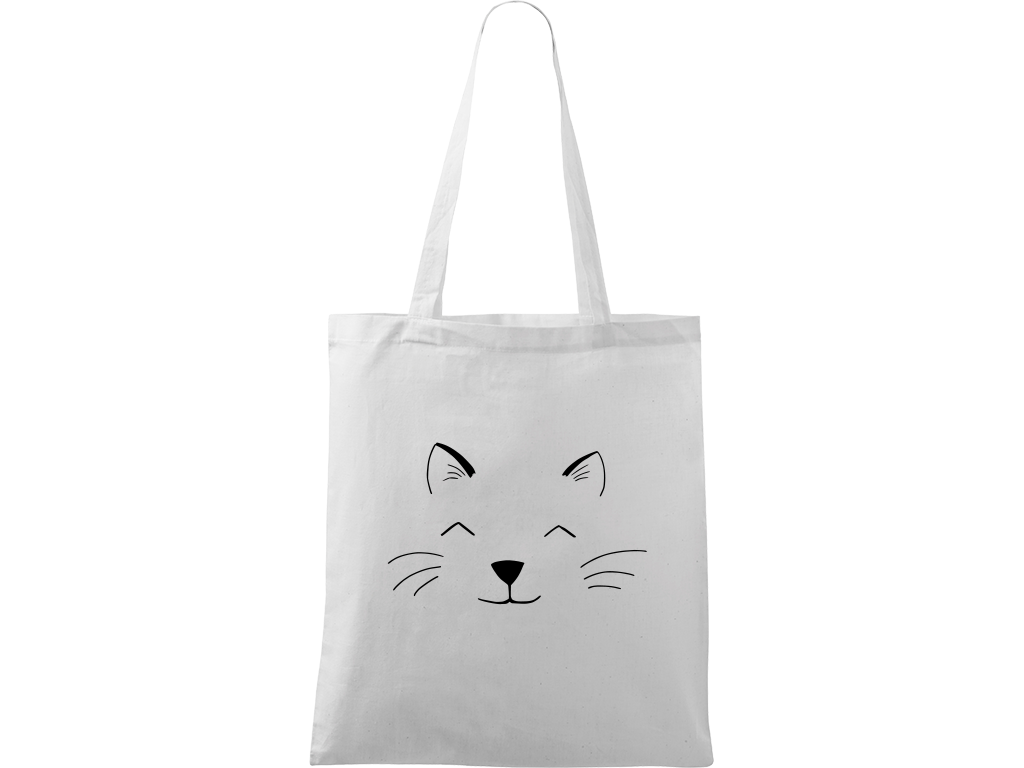 Ručně malovaná plátěná taška Handy - Cat Face Barva tašky: BÍLÁ, Barva motivu: ČERNÁ