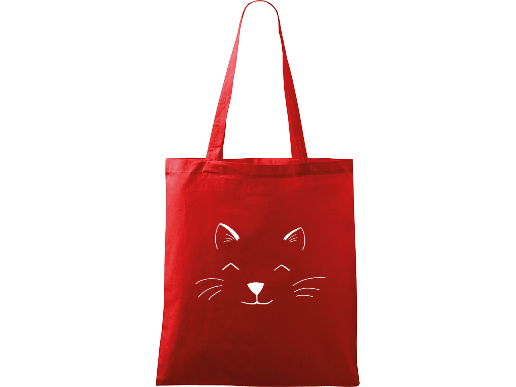 Ručně malovaná plátěná taška Handy - Cat Face Barva tašky: ČERVENÁ, Barva motivu: BÍLÁ