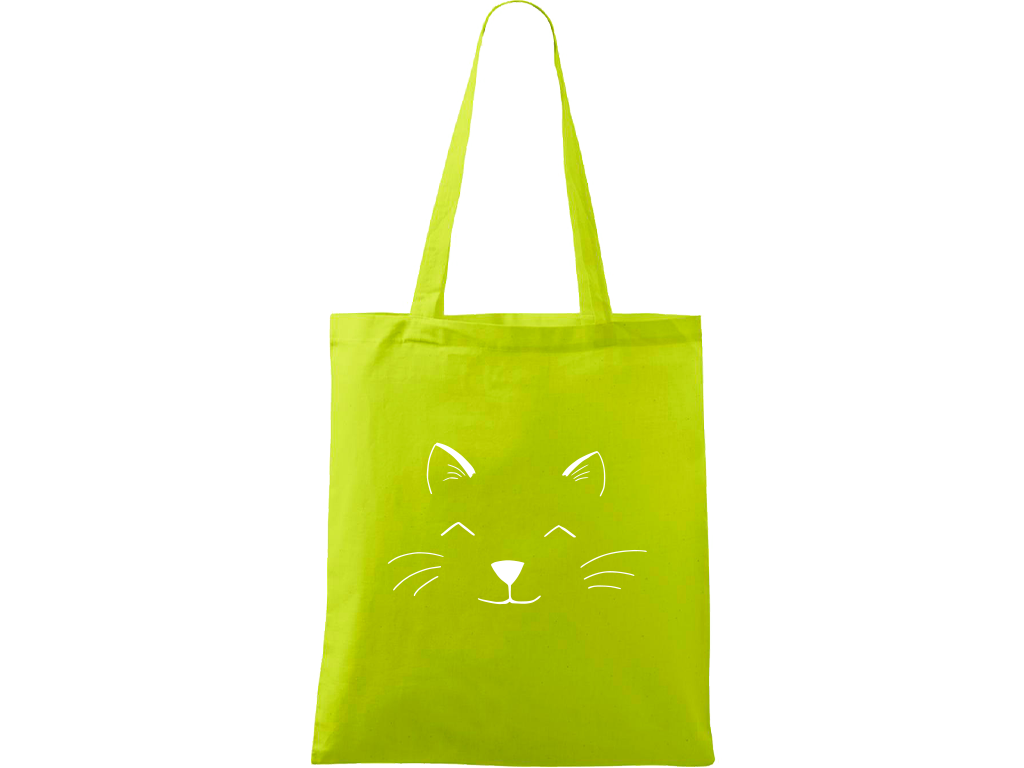 Ručně malovaná plátěná taška Handy - Cat Face Barva tašky: LIMETKOVÁ, Barva motivu: BÍLÁ
