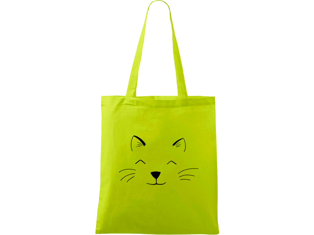 Ručně malovaná plátěná taška Handy - Cat Face Barva tašky: LIMETKOVÁ, Barva motivu: ČERNÁ