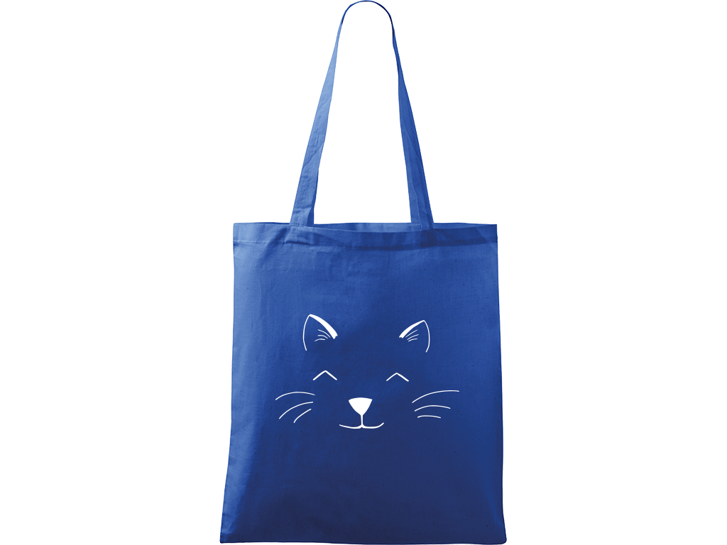 Ručně malovaná plátěná taška Handy - Cat Face Barva tašky: MODRÁ, Barva motivu: BÍLÁ