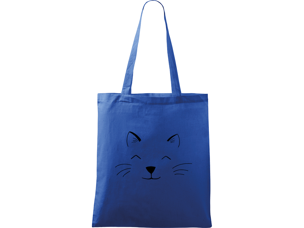 Ručně malovaná plátěná taška Handy - Cat Face Barva tašky: MODRÁ, Barva motivu: ČERNÁ