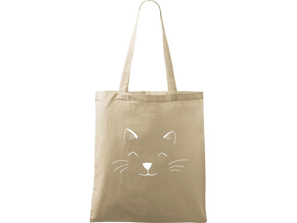 Ručně malovaná plátěná taška Handy - Cat Face Barva tašky: PŘÍRODNÍ, Barva motivu: BÍLÁ