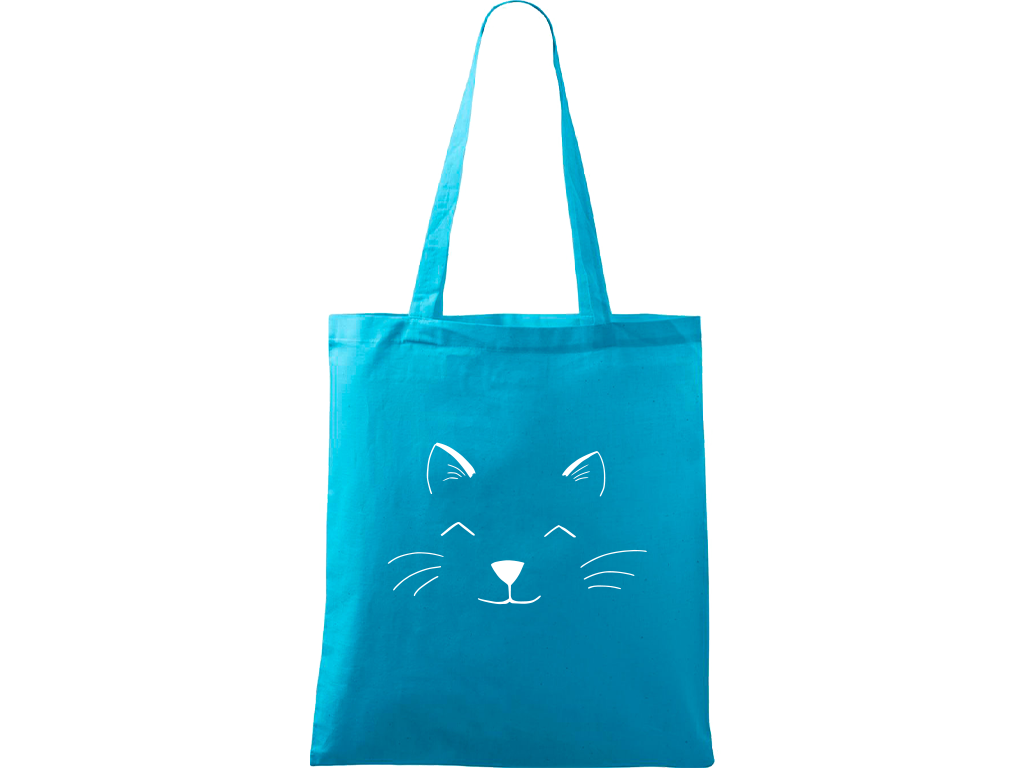 Ručně malovaná plátěná taška Handy - Cat Face Barva tašky: TYRKYSOVÁ, Barva motivu: BÍLÁ