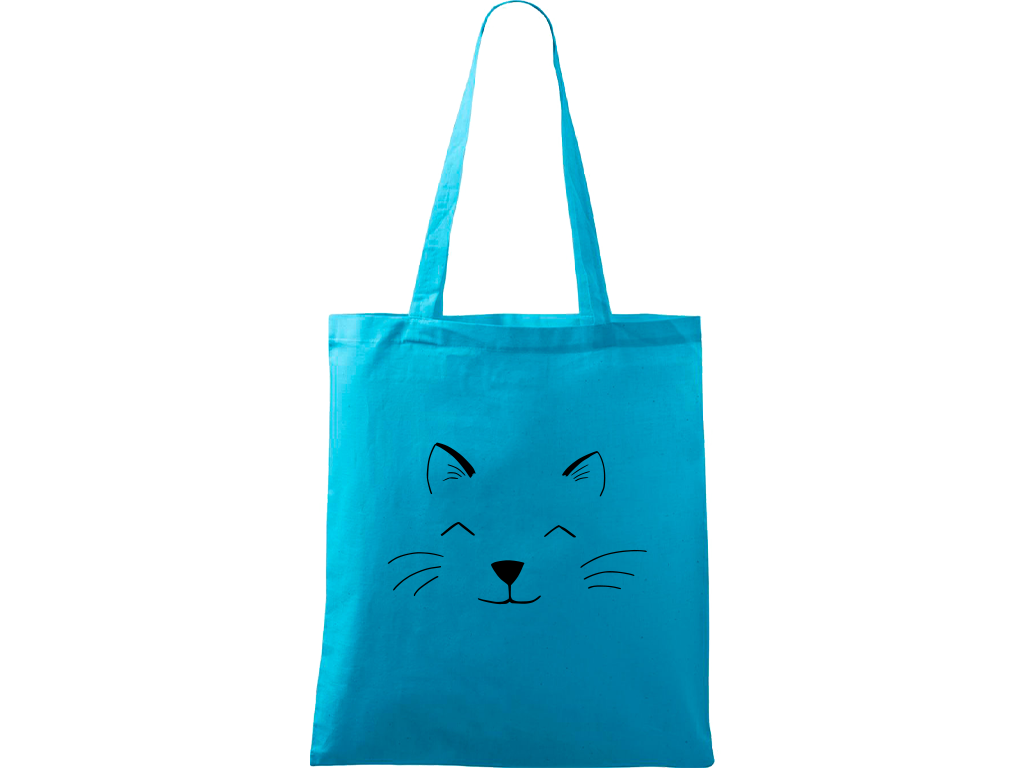 Ručně malovaná plátěná taška Handy - Cat Face Barva tašky: TYRKYSOVÁ, Barva motivu: ČERNÁ