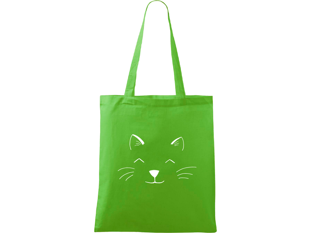 Ručně malovaná plátěná taška Handy - Cat Face Barva tašky: ZELENÁ, Barva motivu: BÍLÁ