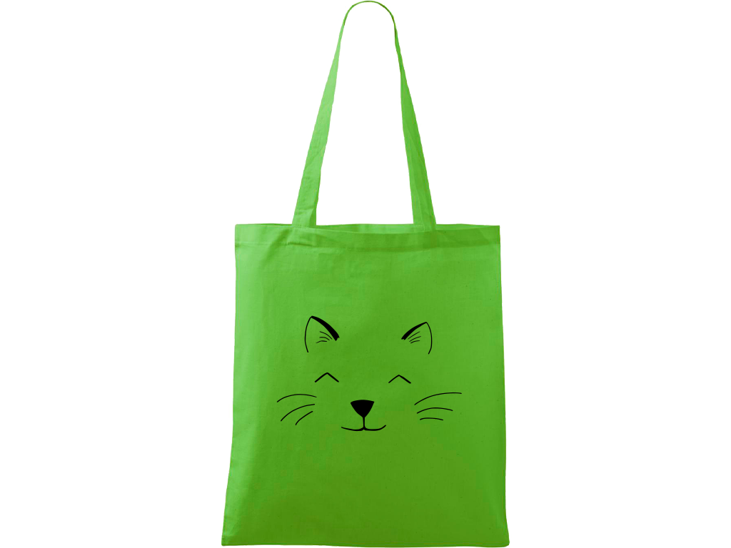 Ručně malovaná plátěná taška Handy - Cat Face Barva tašky: ZELENÁ, Barva motivu: ČERNÁ