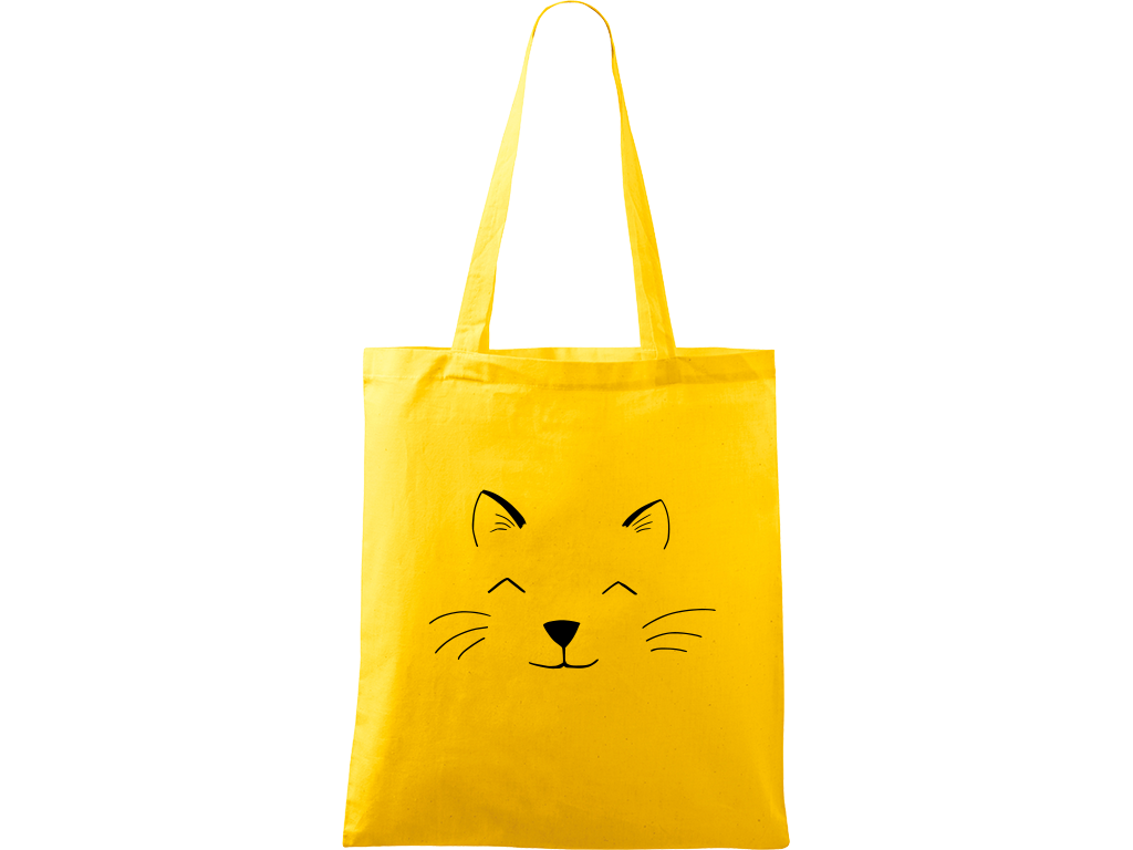Ručně malovaná plátěná taška Handy - Cat Face Barva tašky: ŽLUTÁ, Barva motivu: ČERNÁ