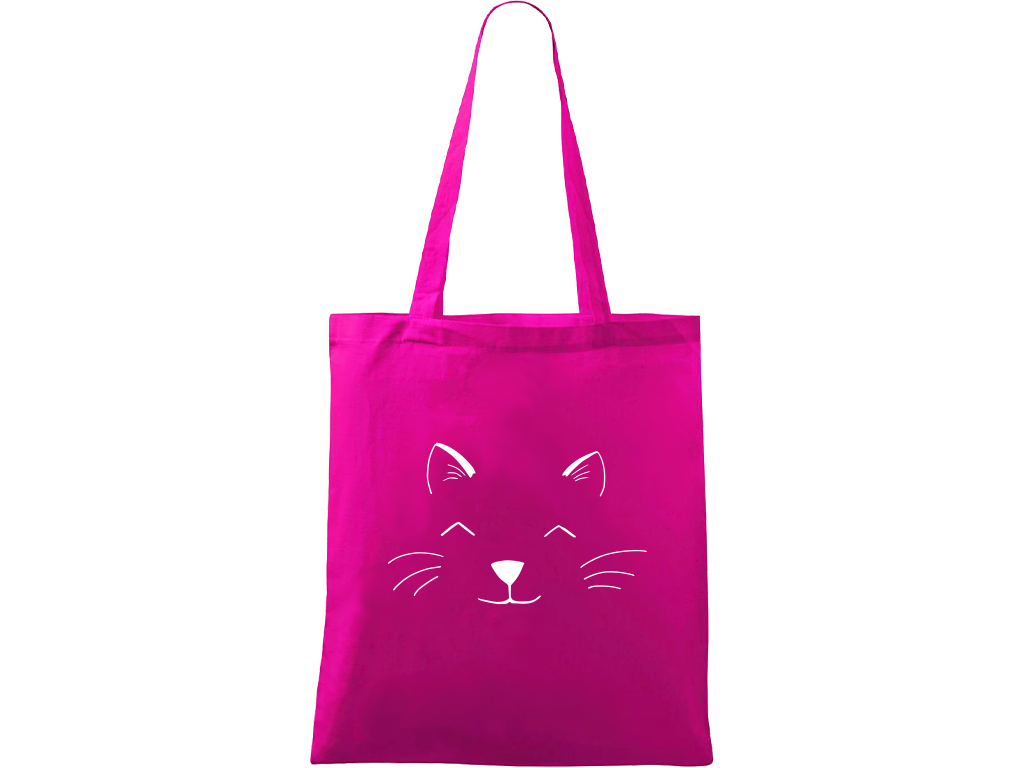 Ručně malovaná plátěná taška Handy - Cat Face Barva tašky: VÍNOVÁ, Barva motivu: BÍLÁ