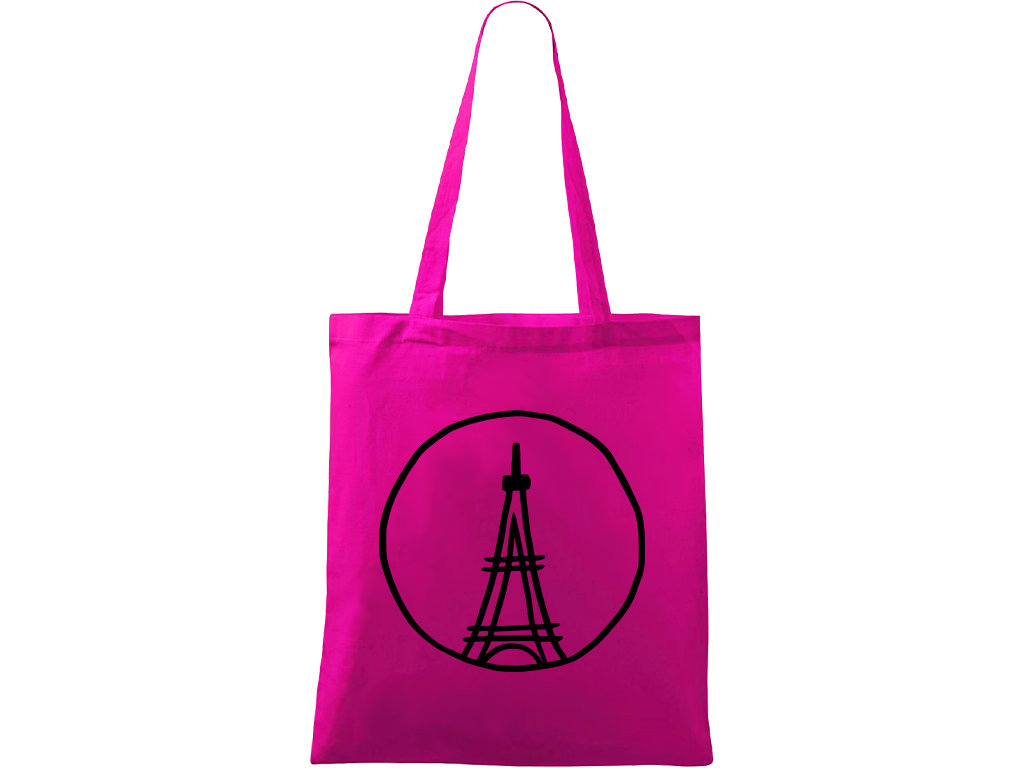 Ručně malovaná plátěná taška Handy - Eiffelovka Barva tašky: VÍNOVÁ, Barva motivu: ČERNÁ