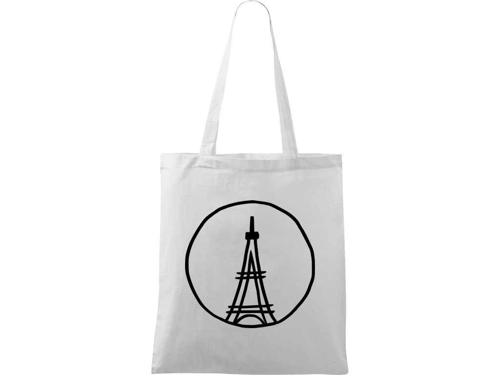 Ručně malovaná plátěná taška Handy - Eiffelovka Barva tašky: BÍLÁ, Barva motivu: ČERNÁ