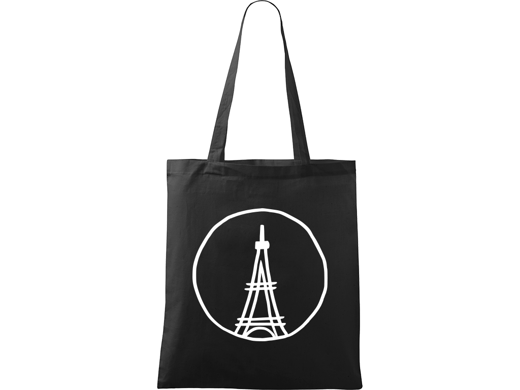 Ručně malovaná plátěná taška Handy - Eiffelovka Barva tašky: ČERNÁ, Barva motivu: BÍLÁ