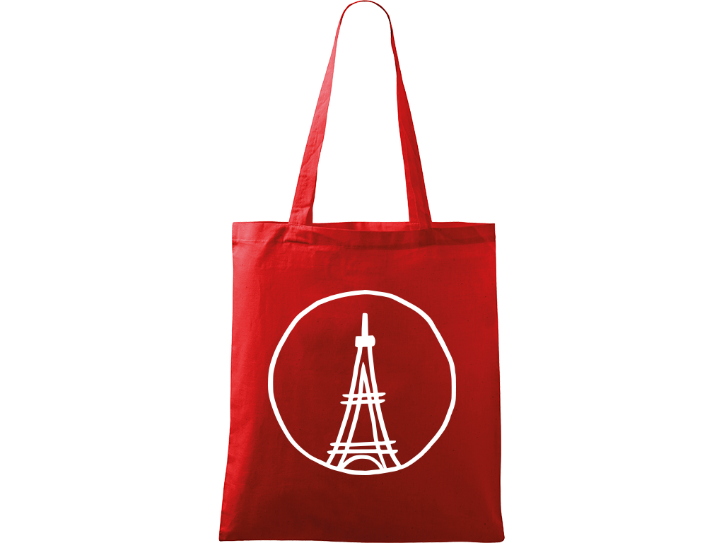 Ručně malovaná plátěná taška Handy - Eiffelovka Barva tašky: ČERVENÁ, Barva motivu: BÍLÁ