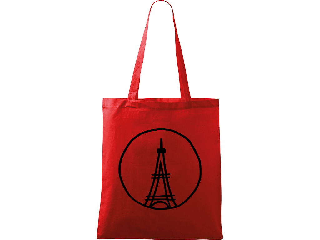 Ručně malovaná plátěná taška Handy - Eiffelovka Barva tašky: ČERVENÁ, Barva motivu: ČERNÁ