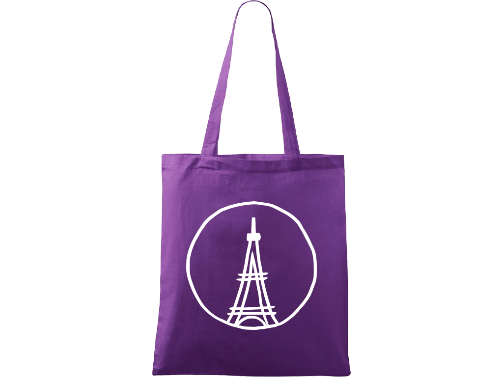 Ručně malovaná plátěná taška Handy - Eiffelovka Barva tašky: FIALOVÁ, Barva motivu: BÍLÁ