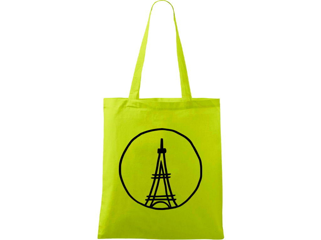Ručně malovaná plátěná taška Handy - Eiffelovka Barva tašky: LIMETKOVÁ, Barva motivu: ČERNÁ