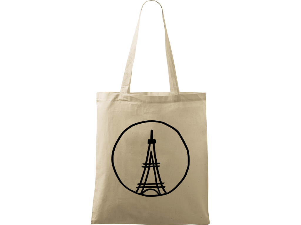 Ručně malovaná plátěná taška Handy - Eiffelovka Barva tašky: PŘÍRODNÍ, Barva motivu: ČERNÁ