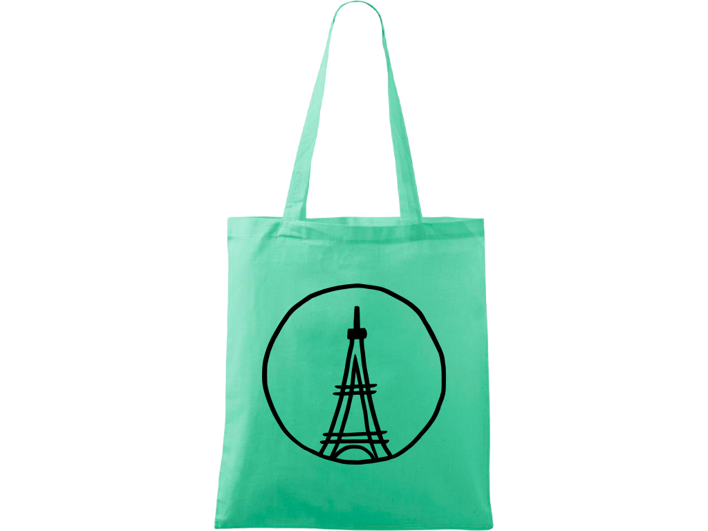 Ručně malovaná plátěná taška Handy - Eiffelovka Barva tašky: MÁTOVÁ, Barva motivu: ČERNÁ