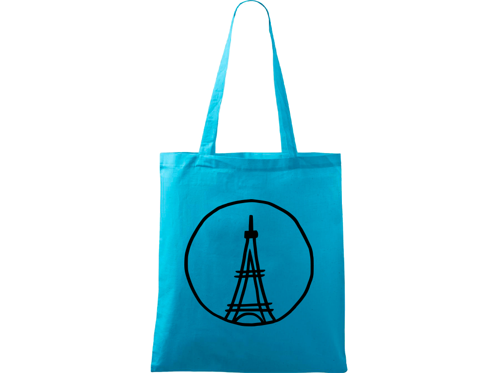 Ručně malovaná plátěná taška Handy - Eiffelovka Barva tašky: TYRKYSOVÁ, Barva motivu: ČERNÁ